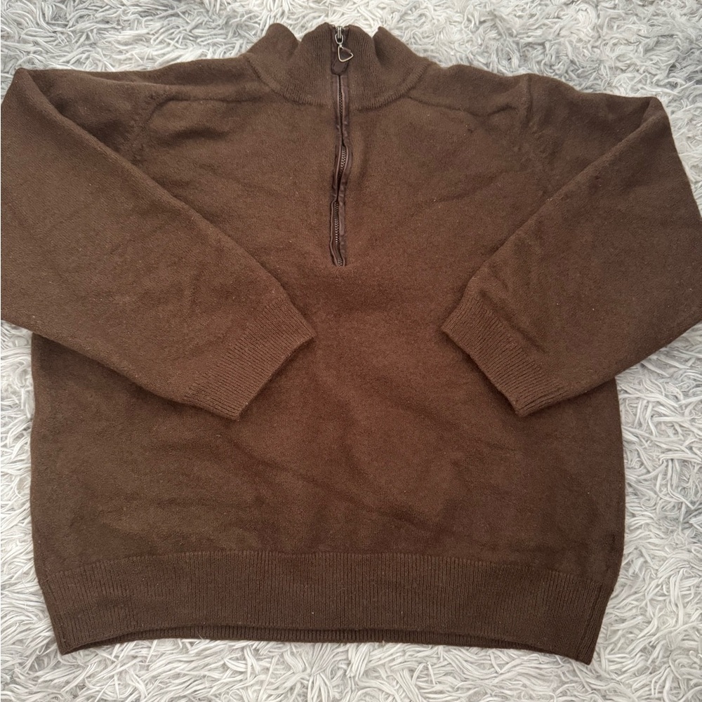 Brown Straight Down 100% Wool Half-Zip Sweater (XL)